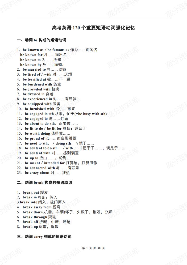 高中英语-高考英语120个重要短语动词强化记忆-言心吖资料库