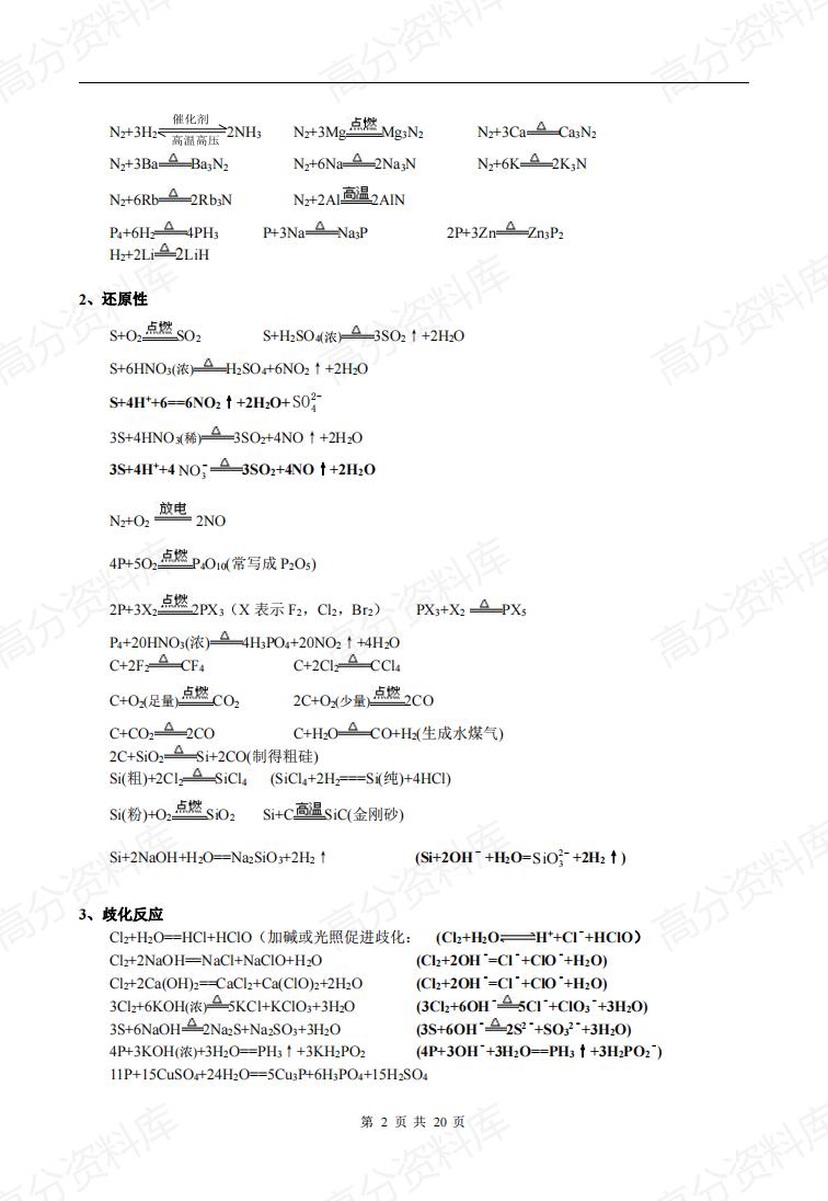 高中化学-高中化学必修一必修二必修三方程式(总)插图高中化学1