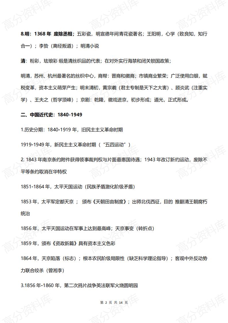 高中历史-2024届高考复习中外历史纲要重要时间汇总插图高中历史1