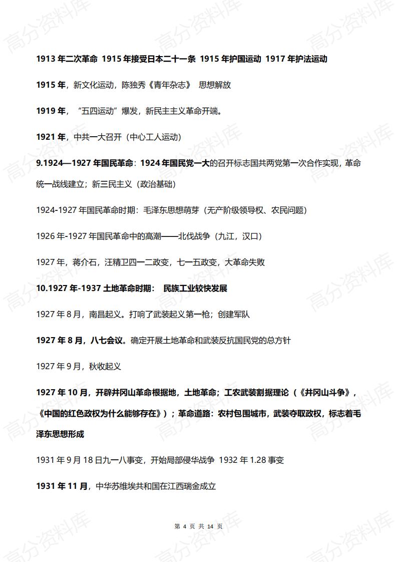 高中历史-2024届高考复习中外历史纲要重要时间汇总插图高中历史3