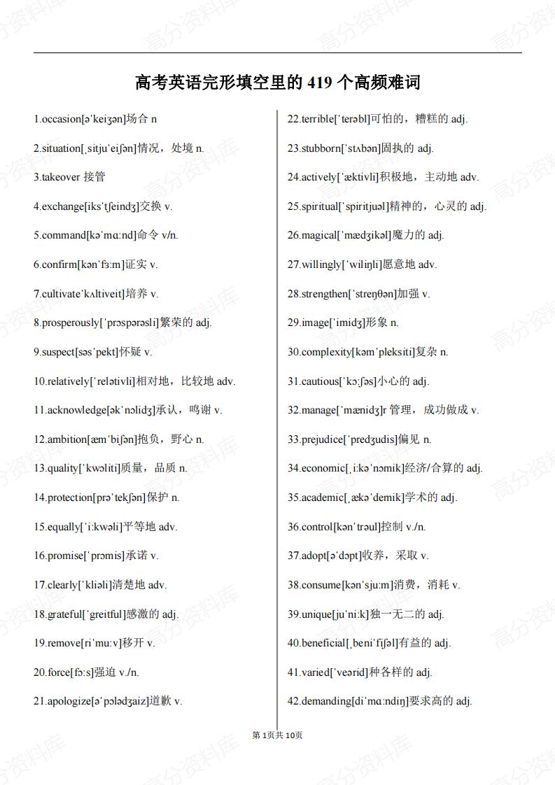 高中英语-高考英语完形填空里的419个高频难词-言心吖资料库