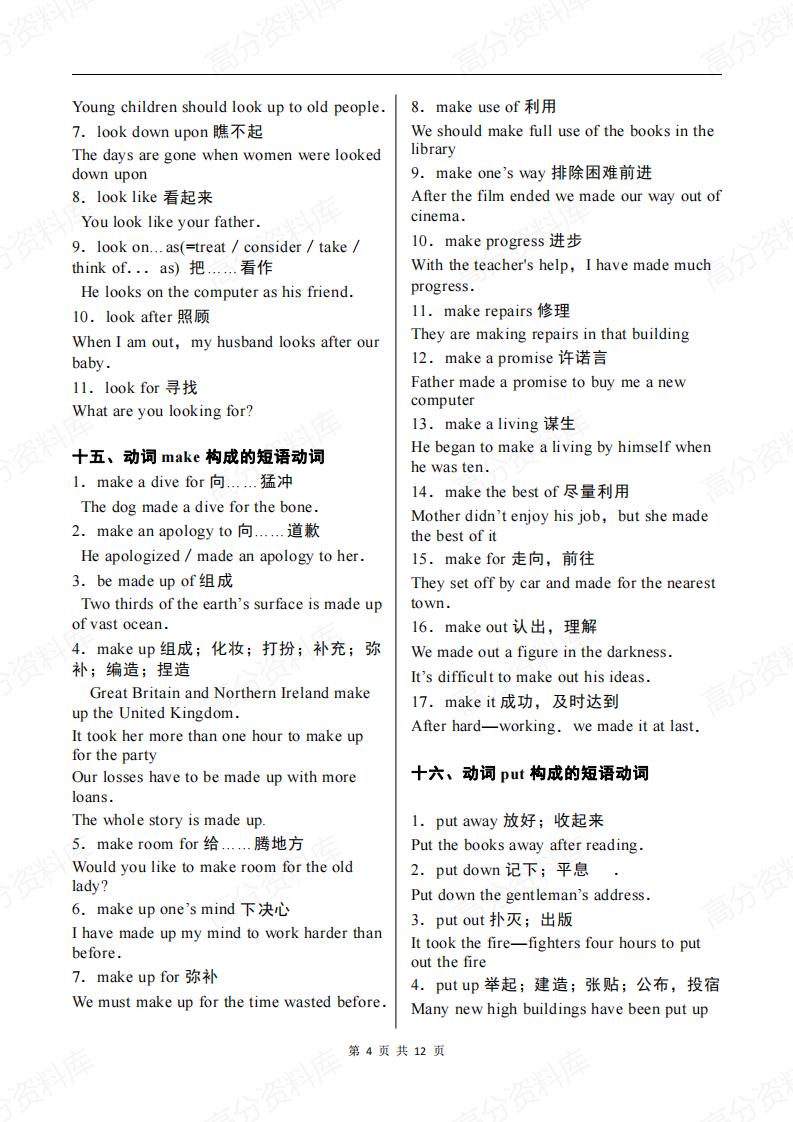 高中英语-高考英语重要短语动词强化记忆（共24组）插图高中英语3