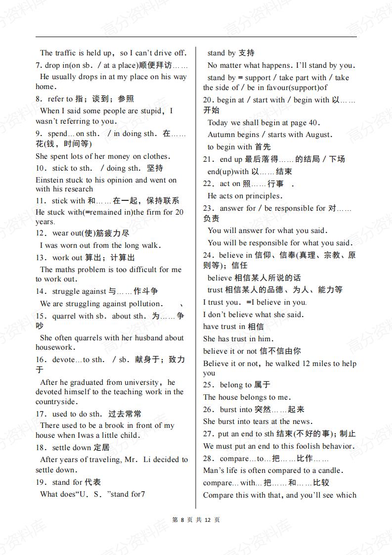 高中英语-高考英语重要短语动词强化记忆（共24组）插图高中英语7