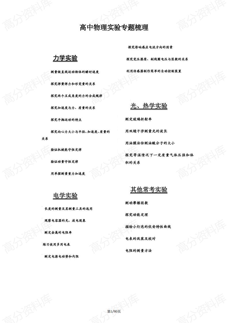 高中物理-高中物理实验专题梳理-言心吖资料库
