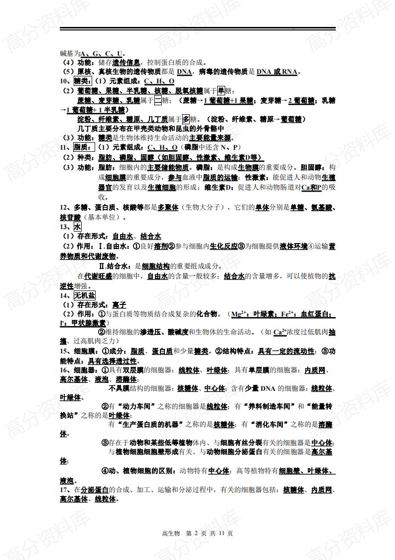高中生物-2024高中生物学业水平考试重点知识点归纳总结(复习必背)插图高中生物1