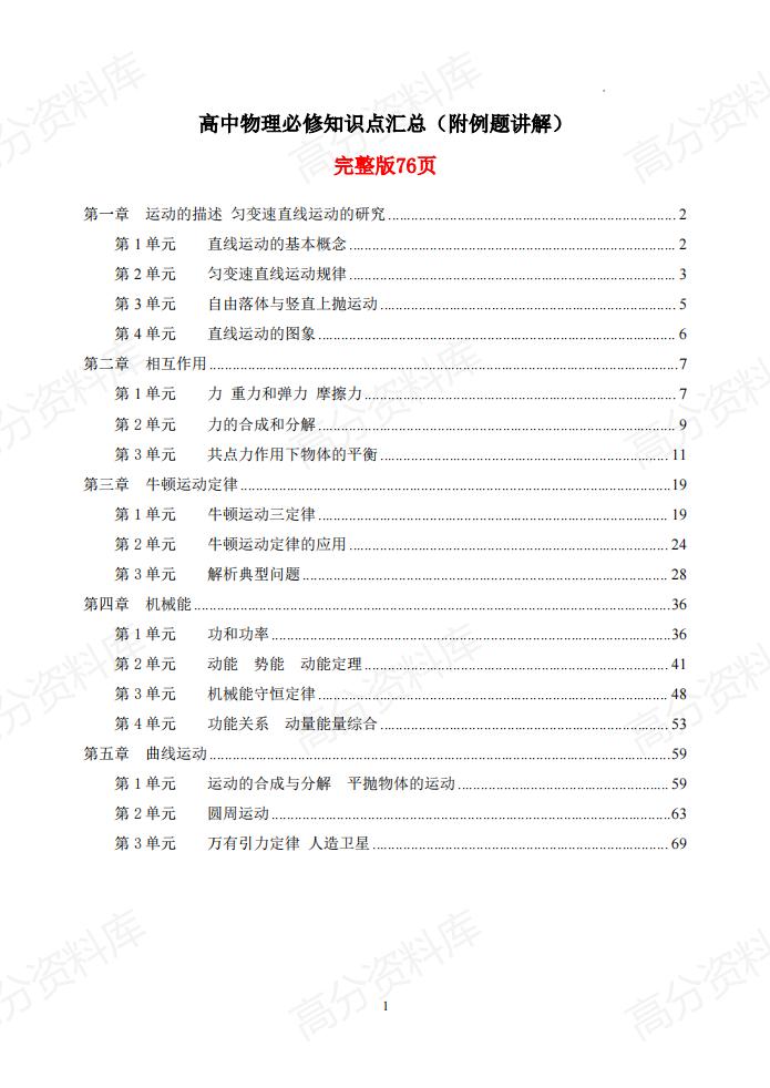 高中物理-高中物理必修知识点汇总（附例题讲解）-言心吖资料库