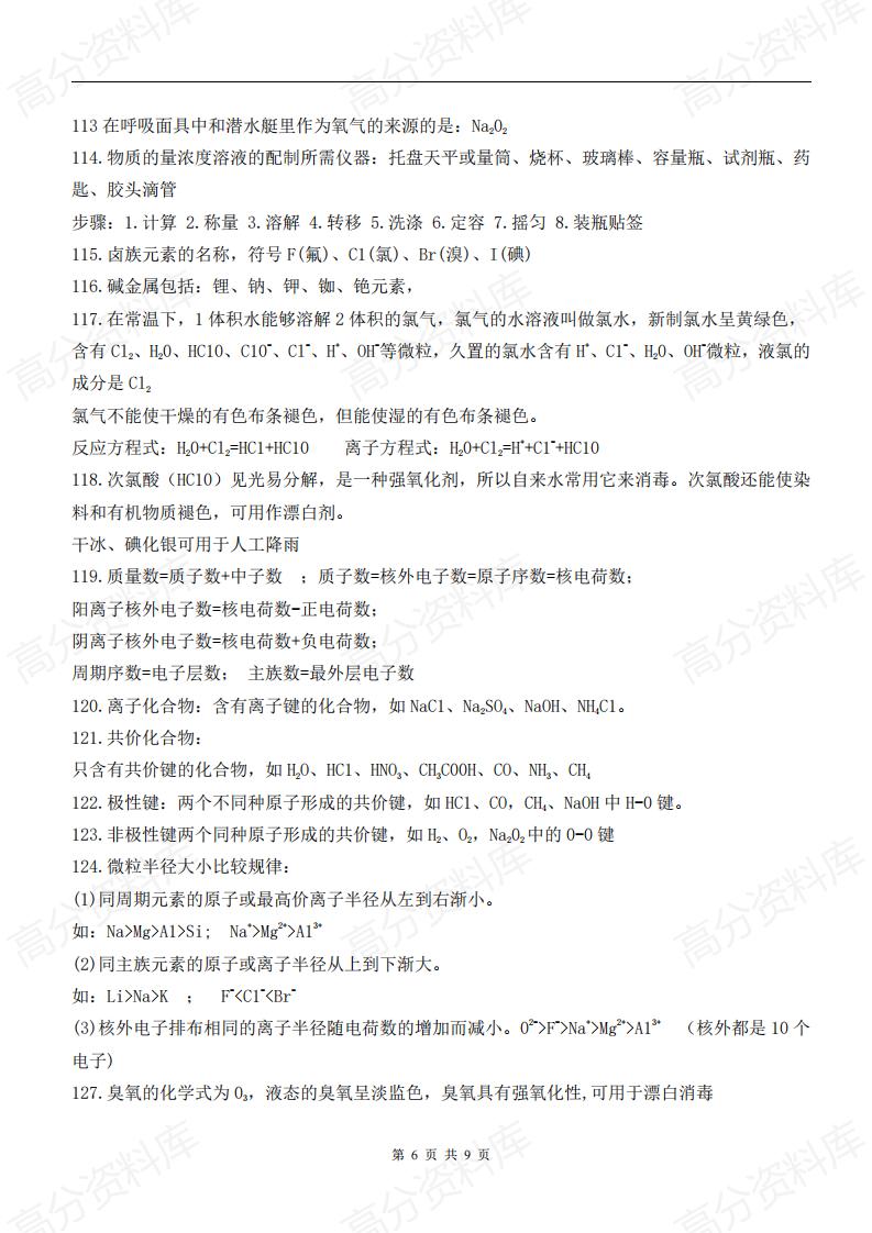 高中化学-2024年化学学业水平知识点归纳插图高中化学5