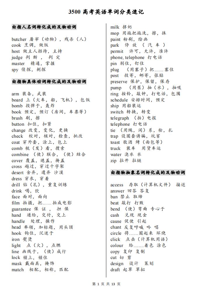 高中英语-3500高考英语单词分类速记-言心吖资料库
