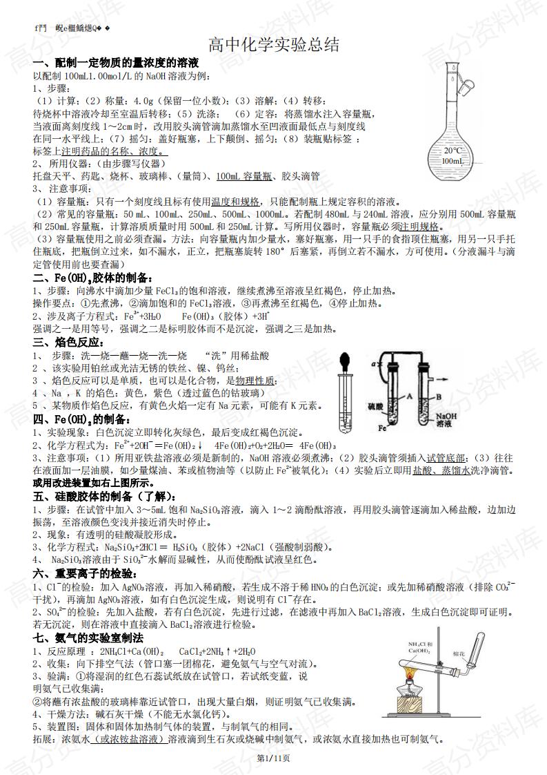 高中化学-高中化学实验总结-言心吖资料库