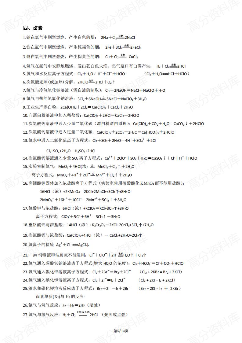 高中化学-2025年新人教版高中化学（教材）方程式汇总插图高中化学4