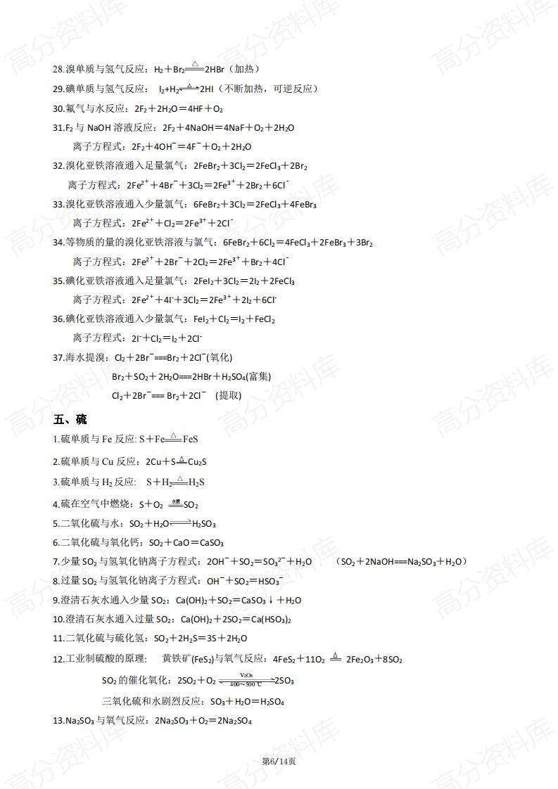 高中化学-2025年新人教版高中化学（教材）方程式汇总插图高中化学5