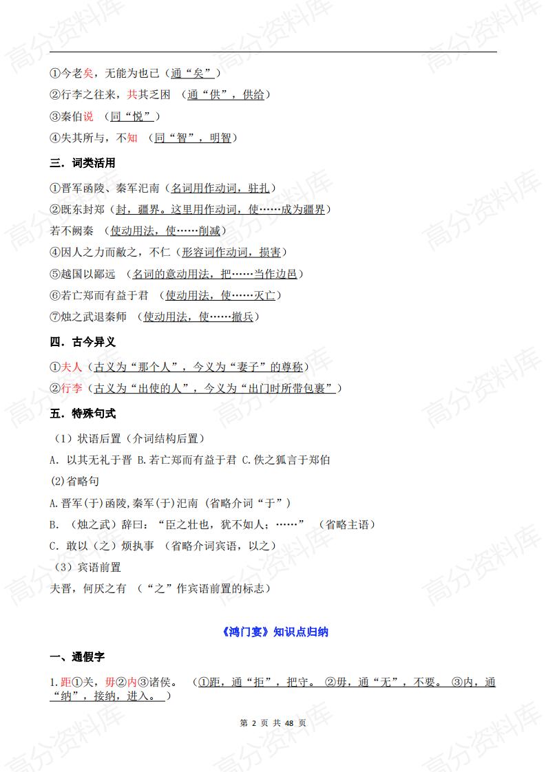 高中语文-必修1-5文言文知识点总结插图高中语文1