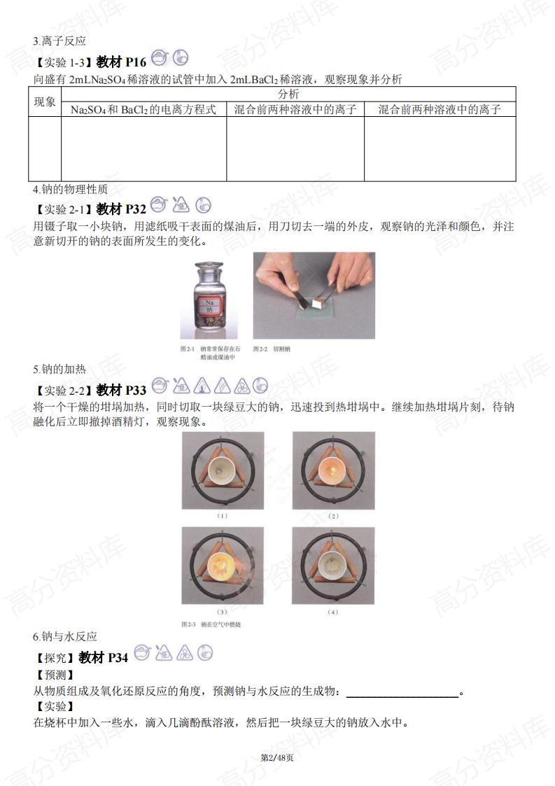 高中化学-新人教版高中化学（全五册）教材实验梳理插图高中化学1