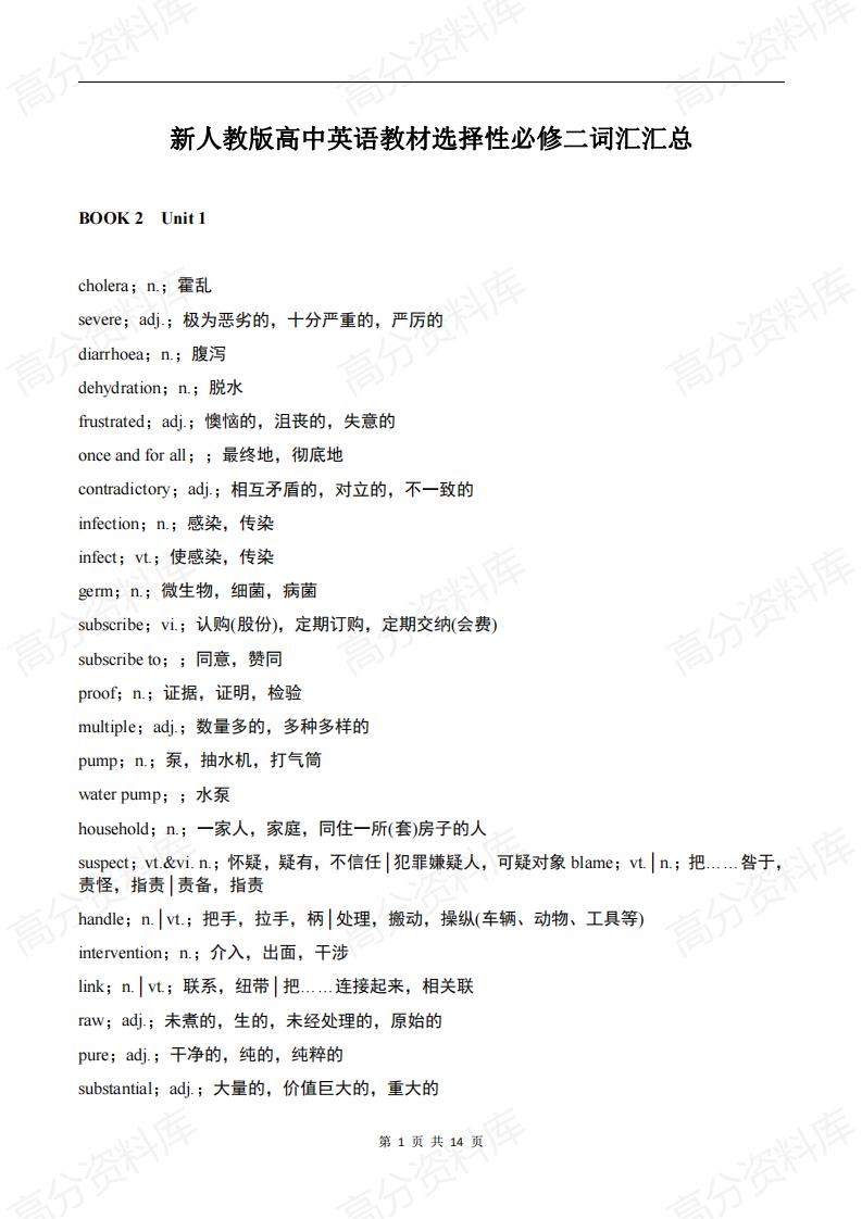 高中英语-新人教版高中英语教材选择性必修二词汇汇总-言心吖资料库