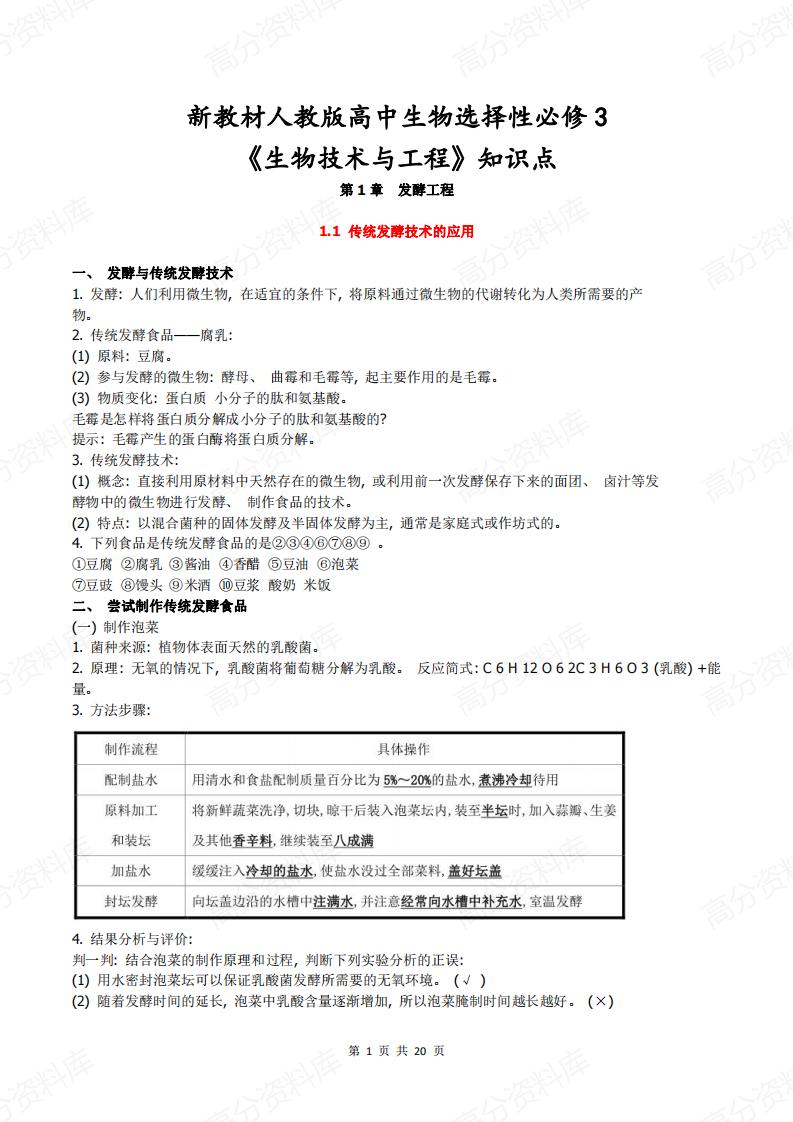 高中生物-新教材人教版高中生物选择性必修3《生物技术与工程》知识点-言心吖资料库