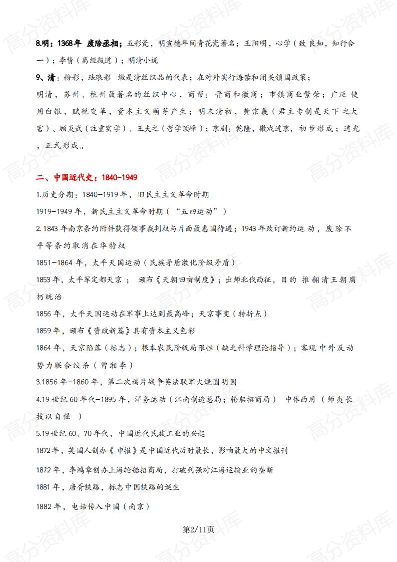 高中历史-2024届高考复习中外历史纲要重要时间汇总(知识清单)插图高中历史1