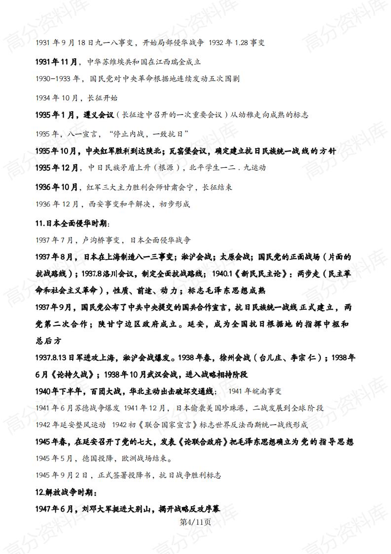 高中历史-2024届高考复习中外历史纲要重要时间汇总(知识清单)插图高中历史3