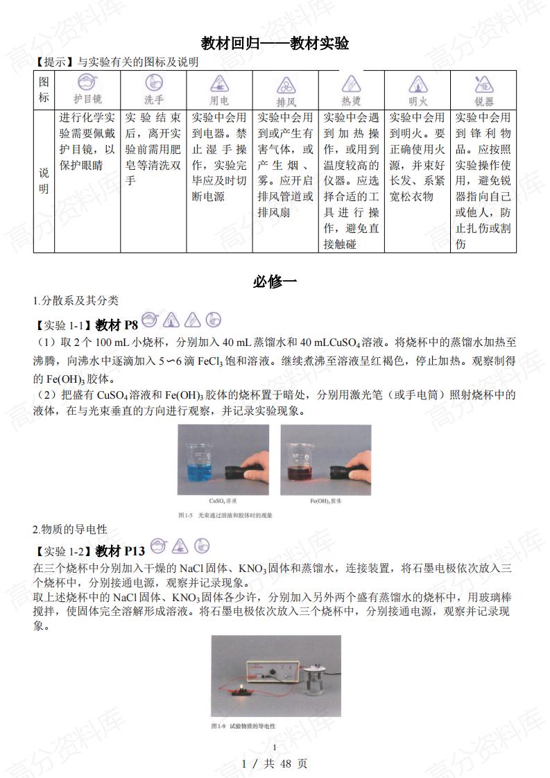 高中化学-新人教版高中化学五本教材回归教材实验-言心吖资料库