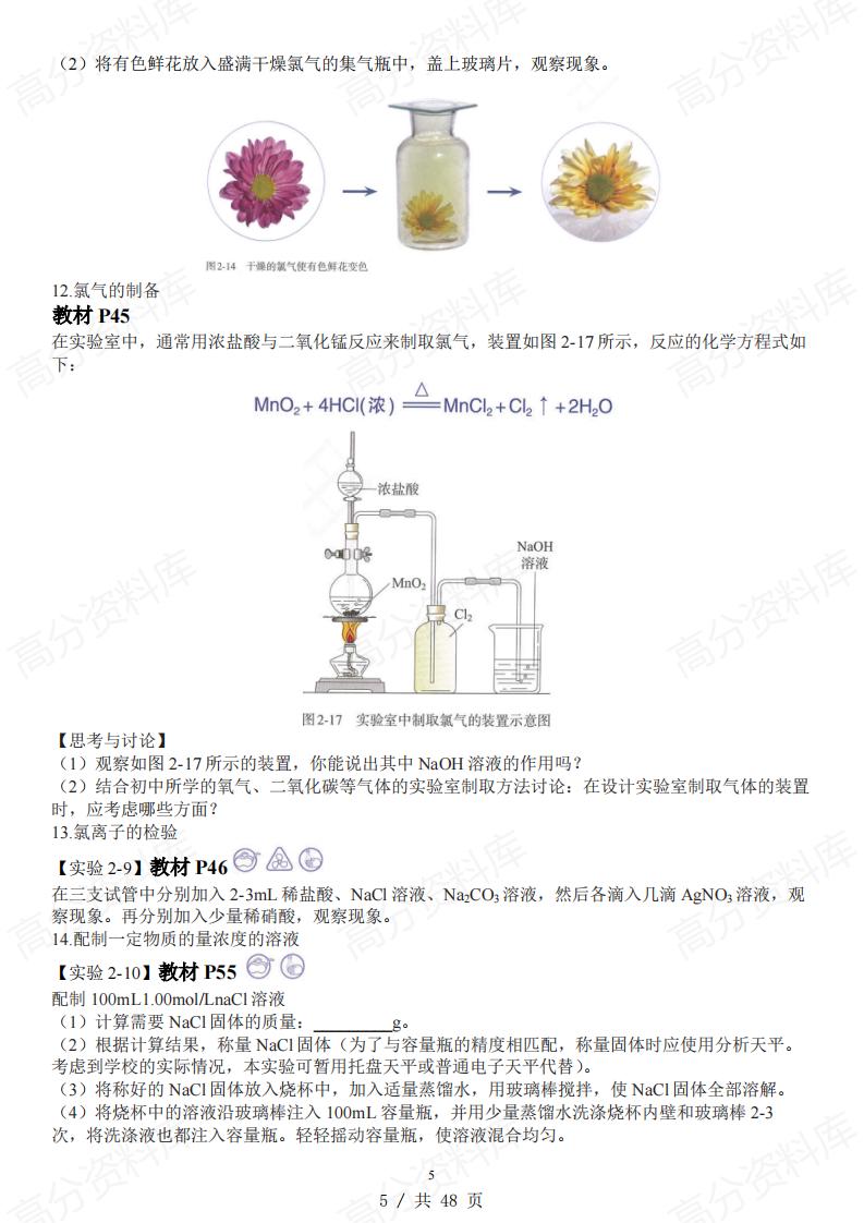 高中化学-新人教版高中化学五本教材回归教材实验插图高中化学4