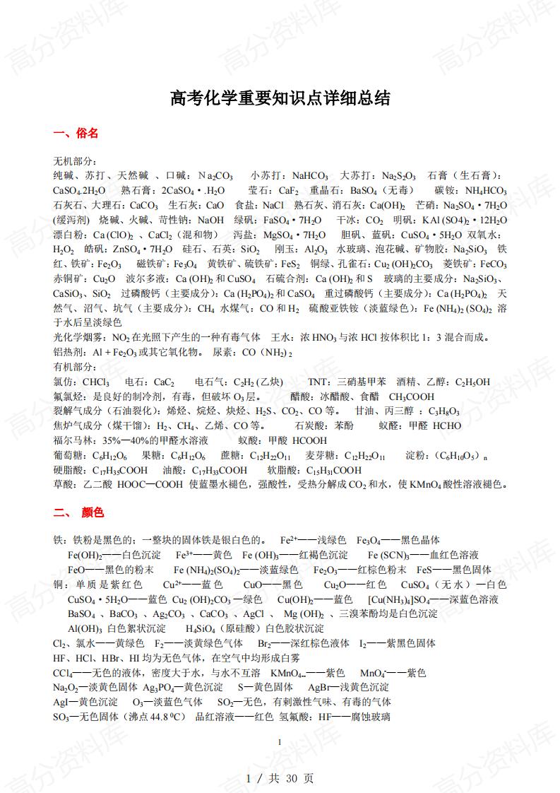 高中化学-高考化学备考笔记-言心吖资料库
