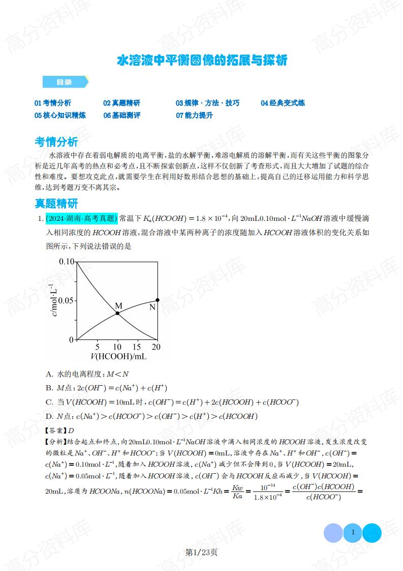高中化学-水溶液中平衡图像的拓展与探析（原卷解析版）-言心吖资料库