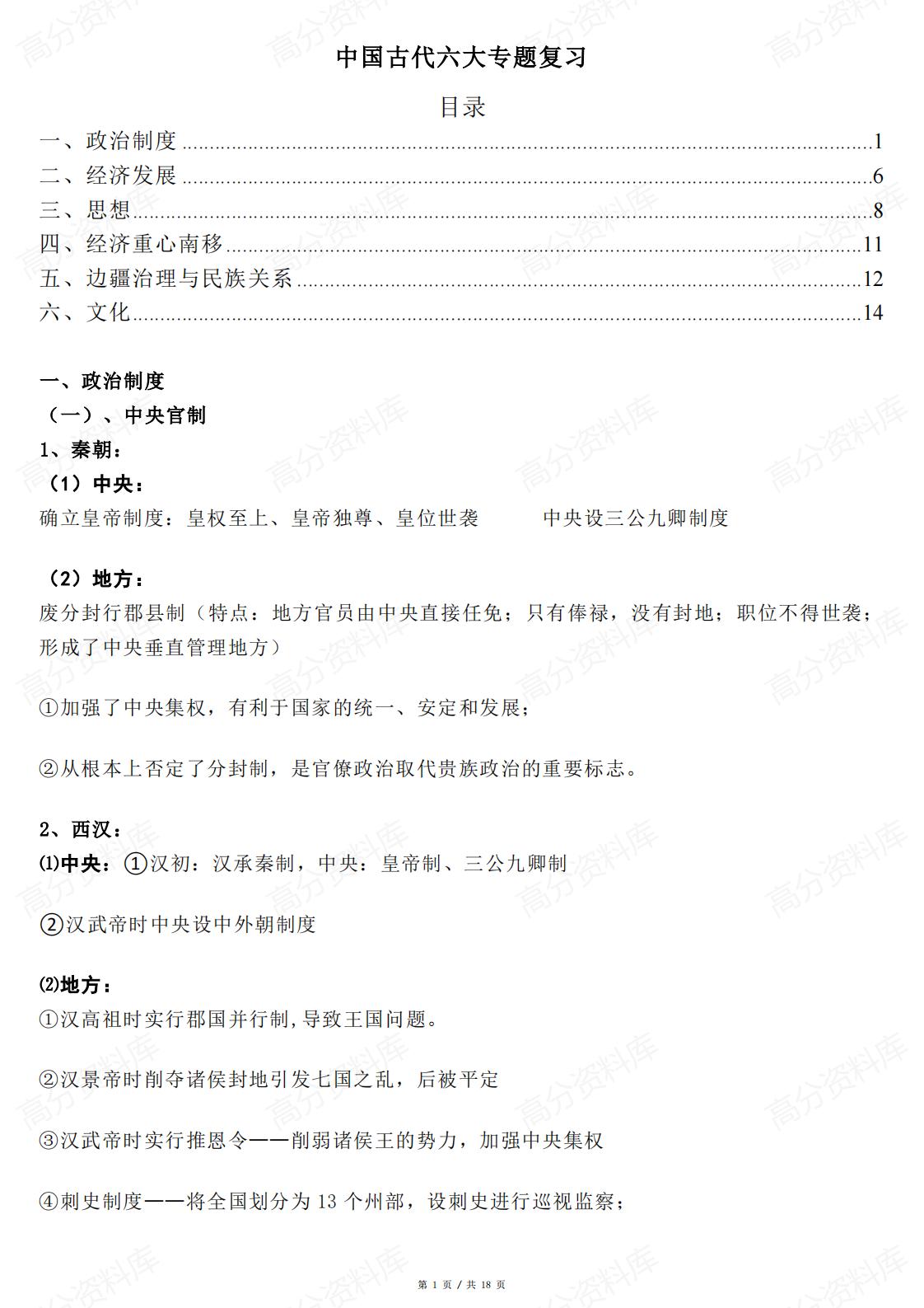 高中历史-中国古代历史六大专题复习-言心吖资料库