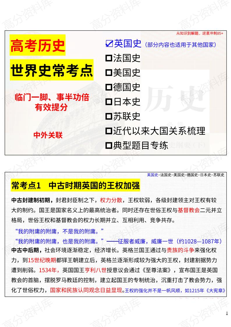 高中历史-高考历史国别史（英/法/美/德/苏/日）常考点-言心吖资料库