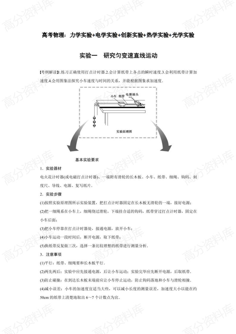 高中物理-高考物理：力学实验+电学实验+创新实验+热学实验+光学实验-言心吖资料库