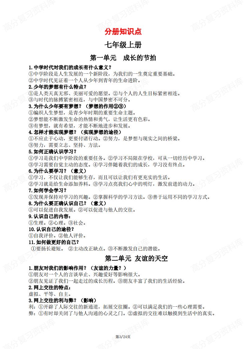 初中道法 | 六册教材考点知识清单梳理插图初中道法2