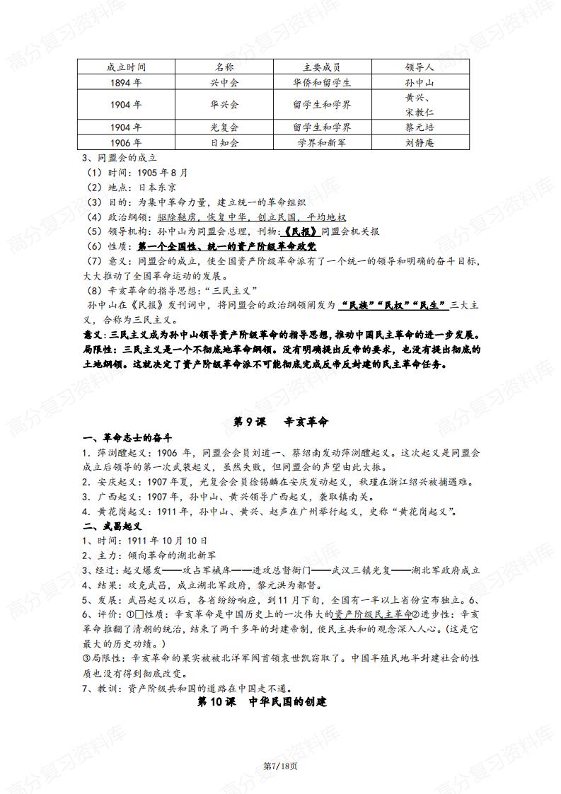 初中历史 | 八上新版知识点总结梳理插图初中历史6