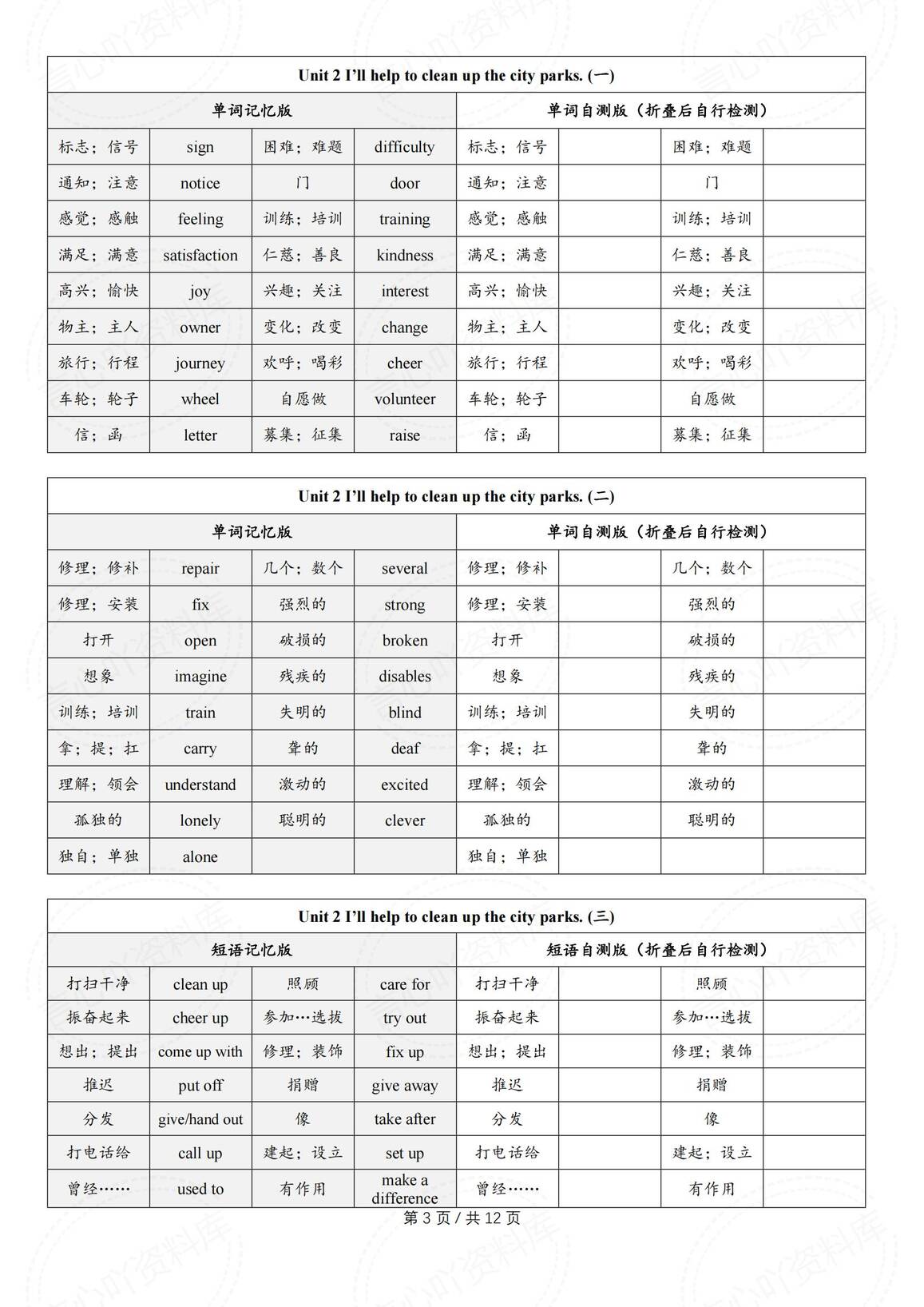 初中英语-2025春新人教版八年级下册单词过关自测小纸条插图初中英语1
