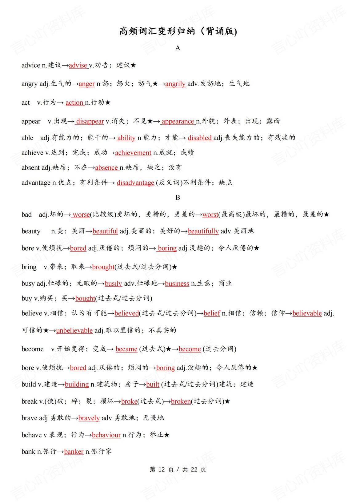 初中英语 | 中考高频词汇变形专项默写背诵插图初中英语4