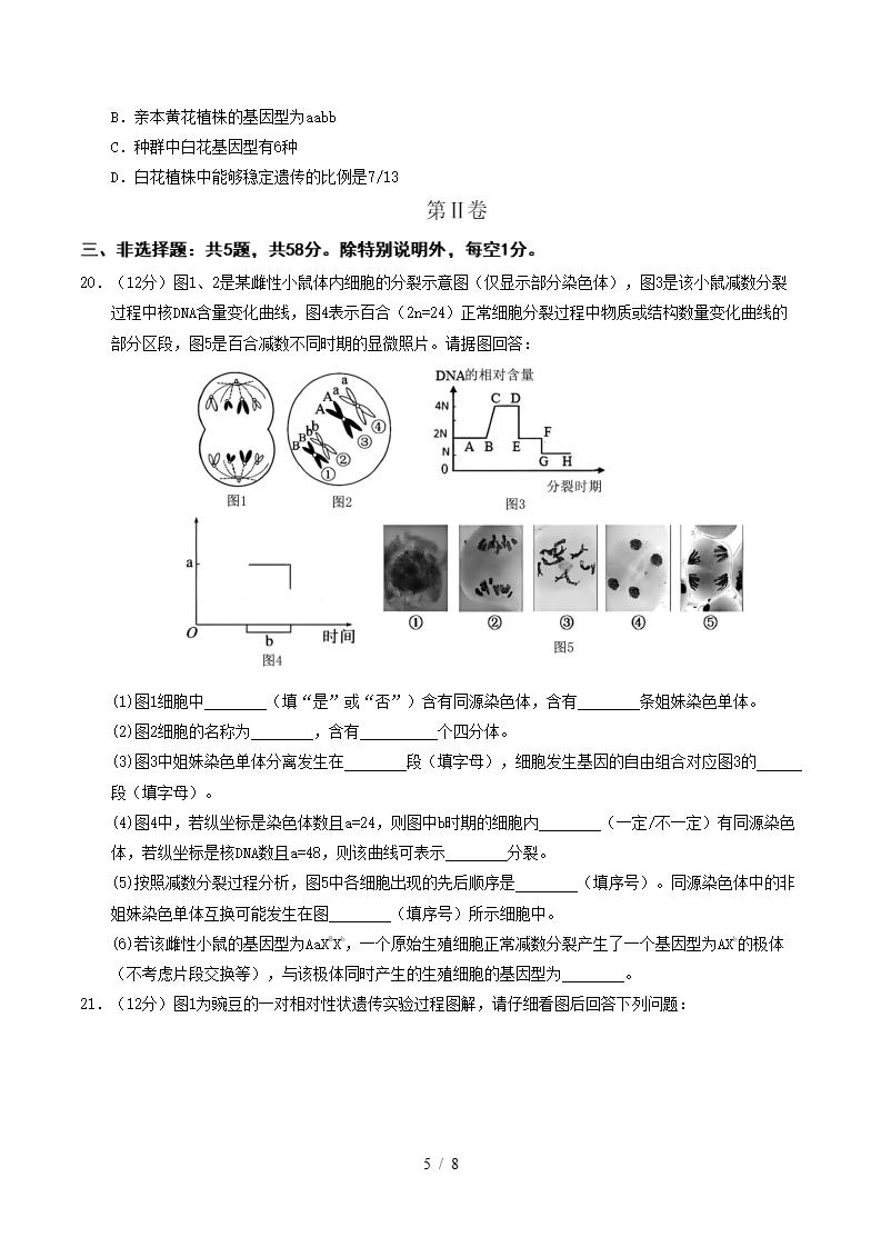 高中生物-高一下学期月考试卷第1次答案解析苏教版插图同步试卷专项4
