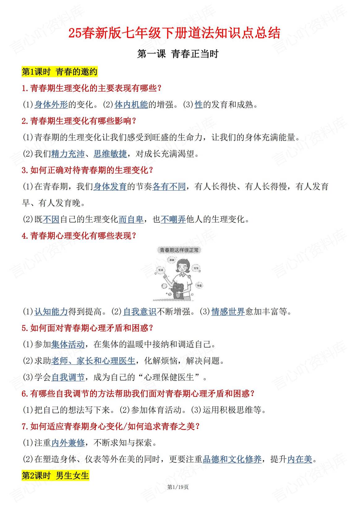 初中道法 | 部编版七下新单元同步知识总结-言心吖资料库