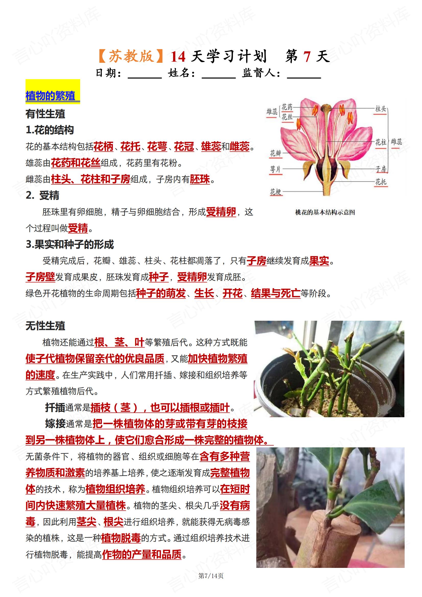初中生物 | 苏教版七下新单元知识背诵清单插图初中生物6