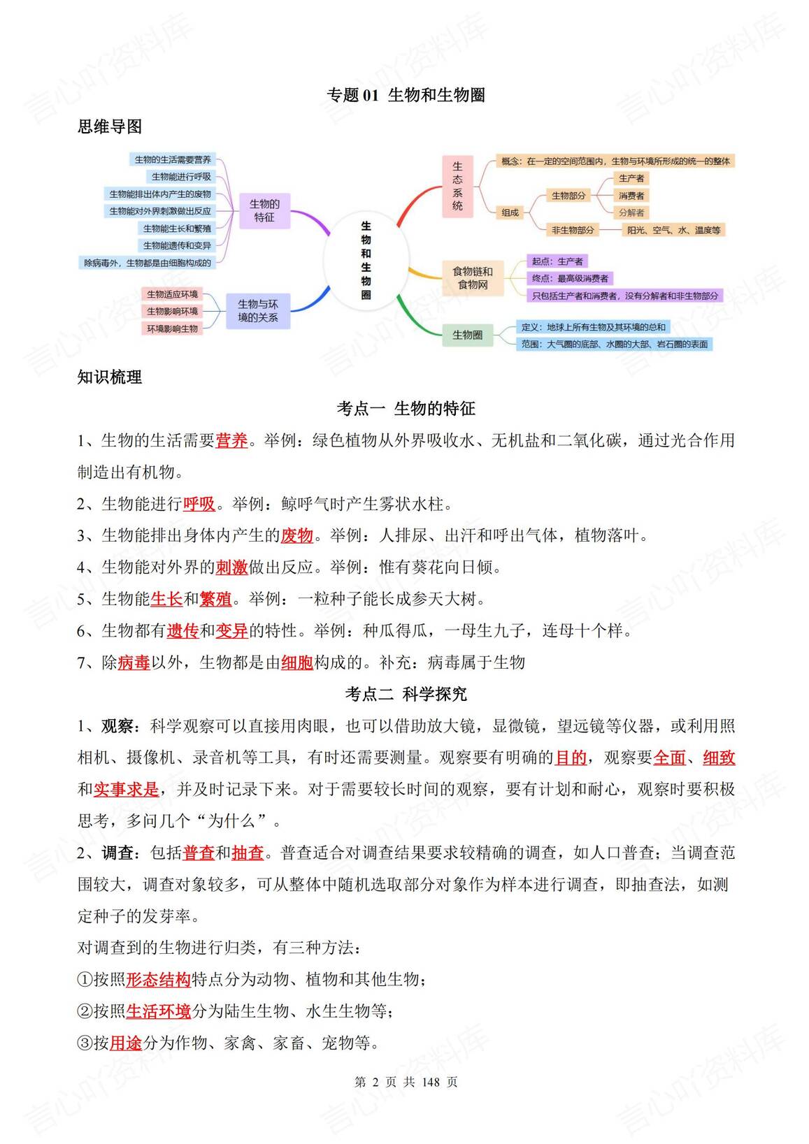 初中生物 | 中考15专题知识考点复习例题插图初中生物1