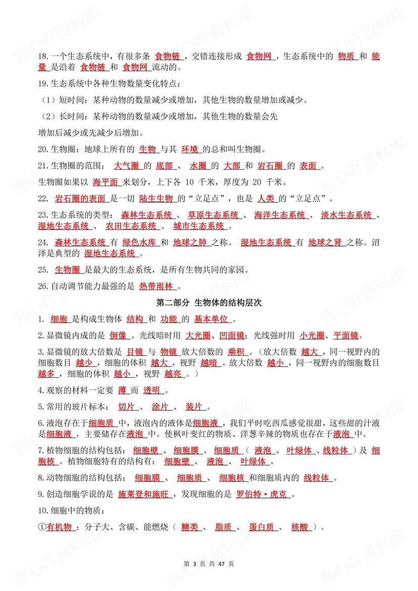 初中生物 | 全4册会考总复习知识要点背默插图初中生物2