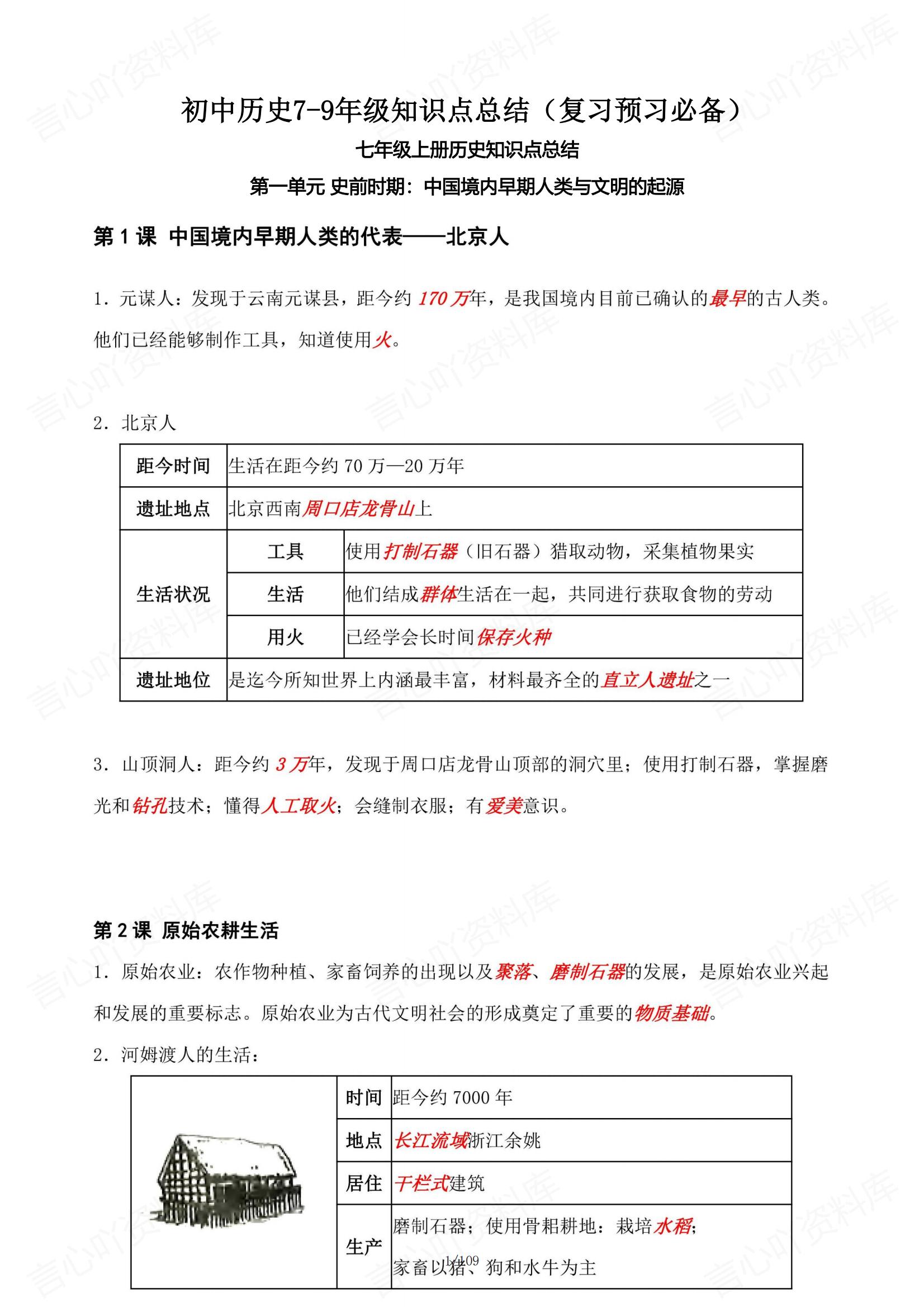 初中历史 | 中考复习7-9知识点汇总梳理-言心吖资料库