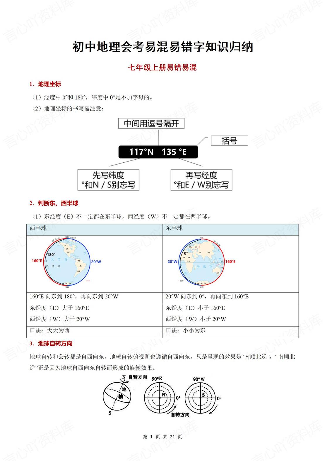 初中地理 | 78年级会考易混易错字知识归纳-言心吖资料库