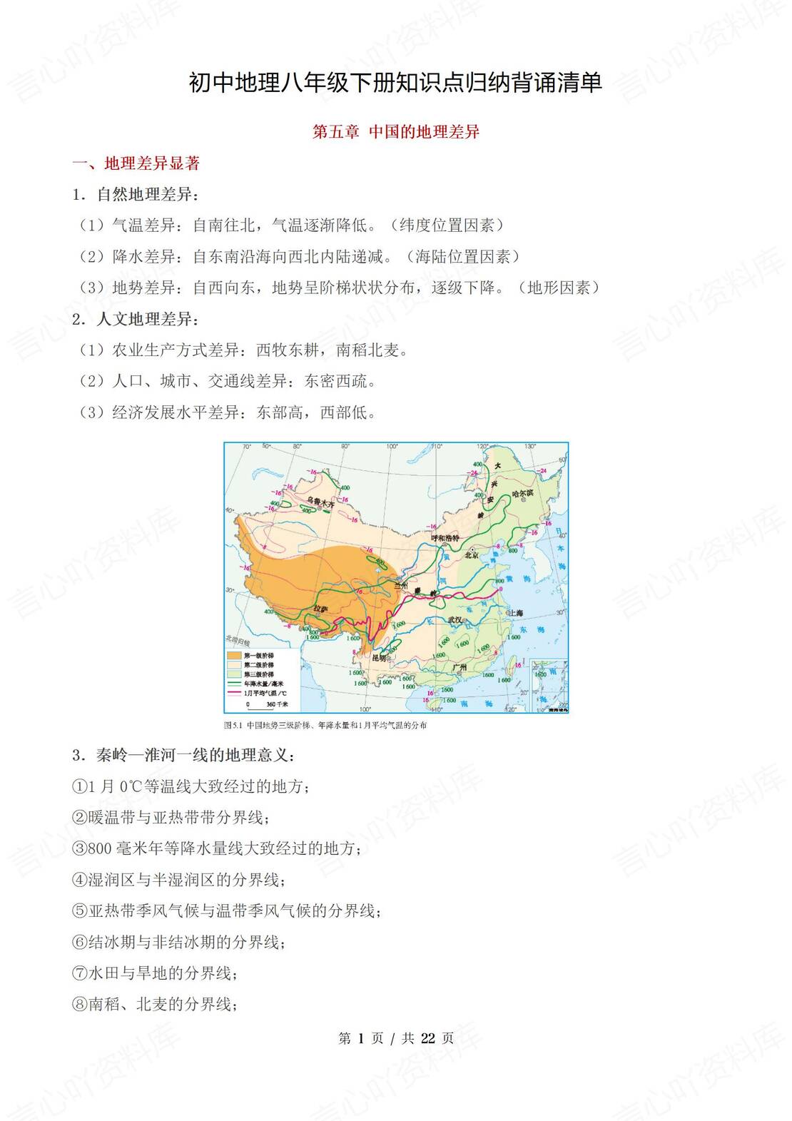 初中地理 | 人教版八下单元知识点梳理汇总-言心吖资料库