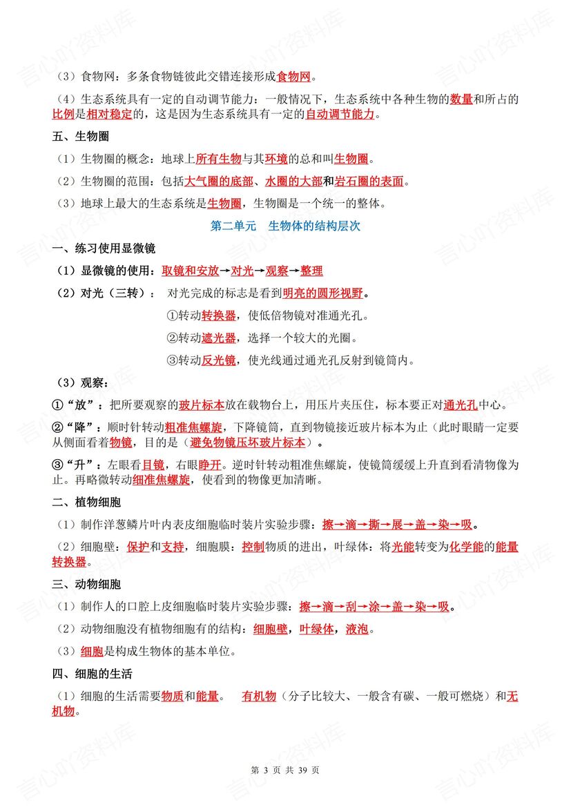 初中生物 | 全册教材知识填空背诵会考复习插图初中生物2