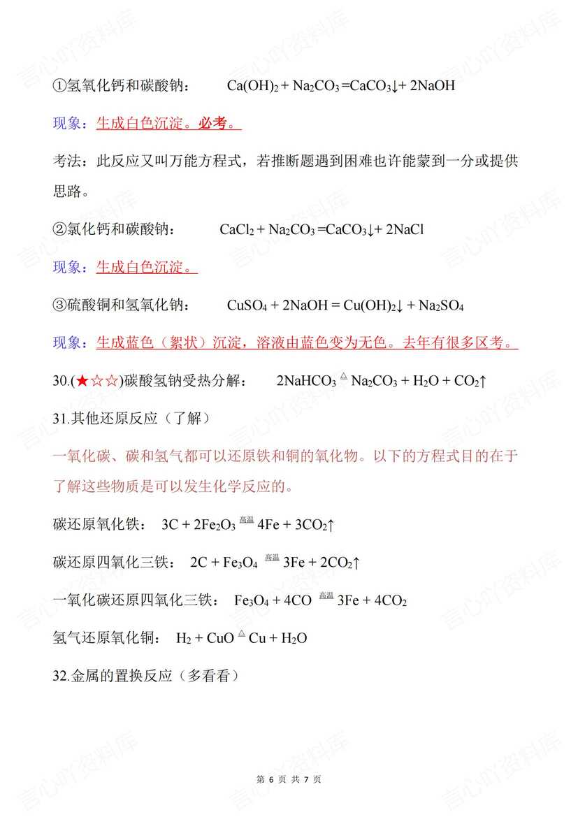 初中化学 | 中考常考化学反应方程式及现象插图初中化学5