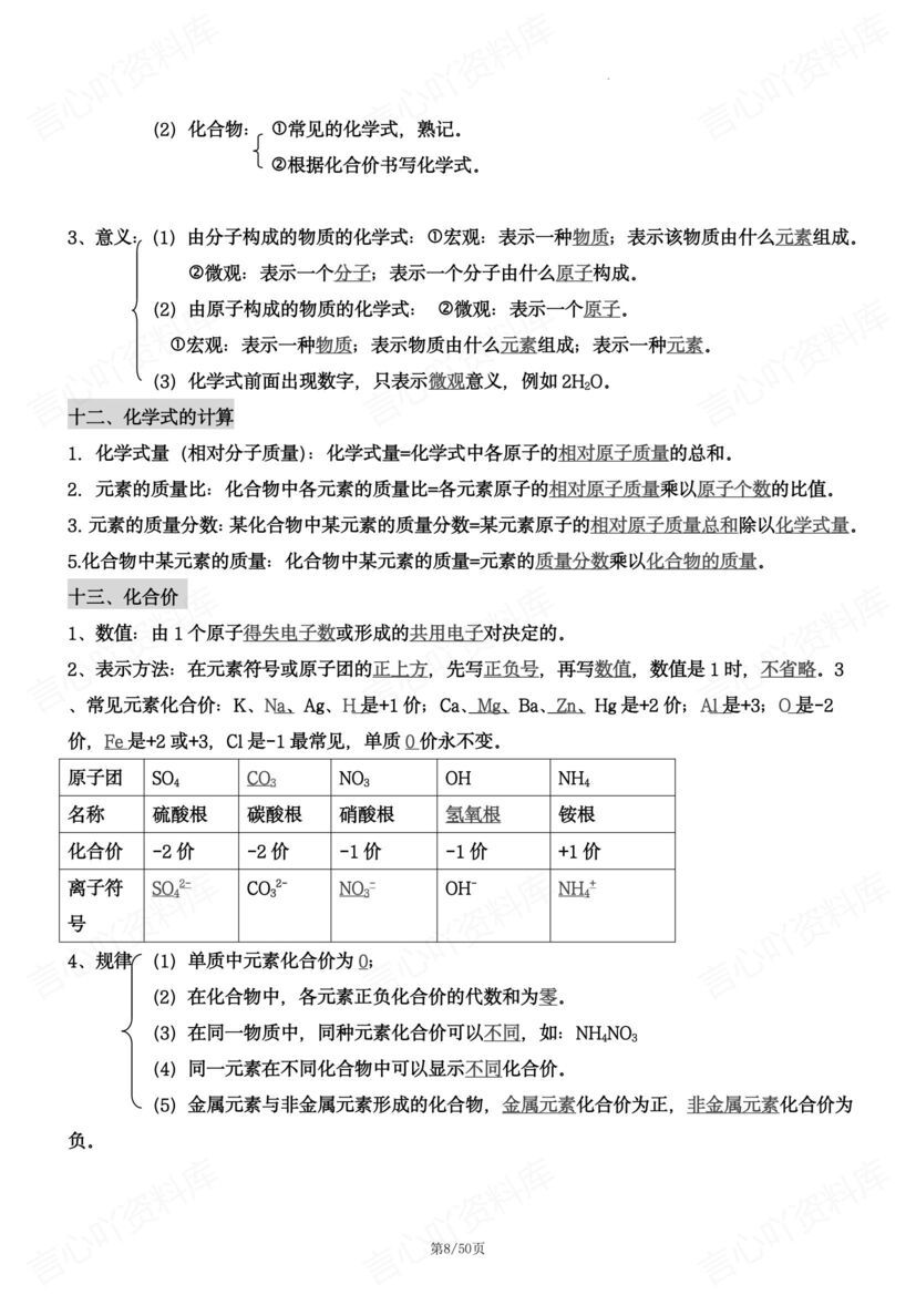 初中化学 | 全册43个重要考点背诵填空中考插图初中化学3