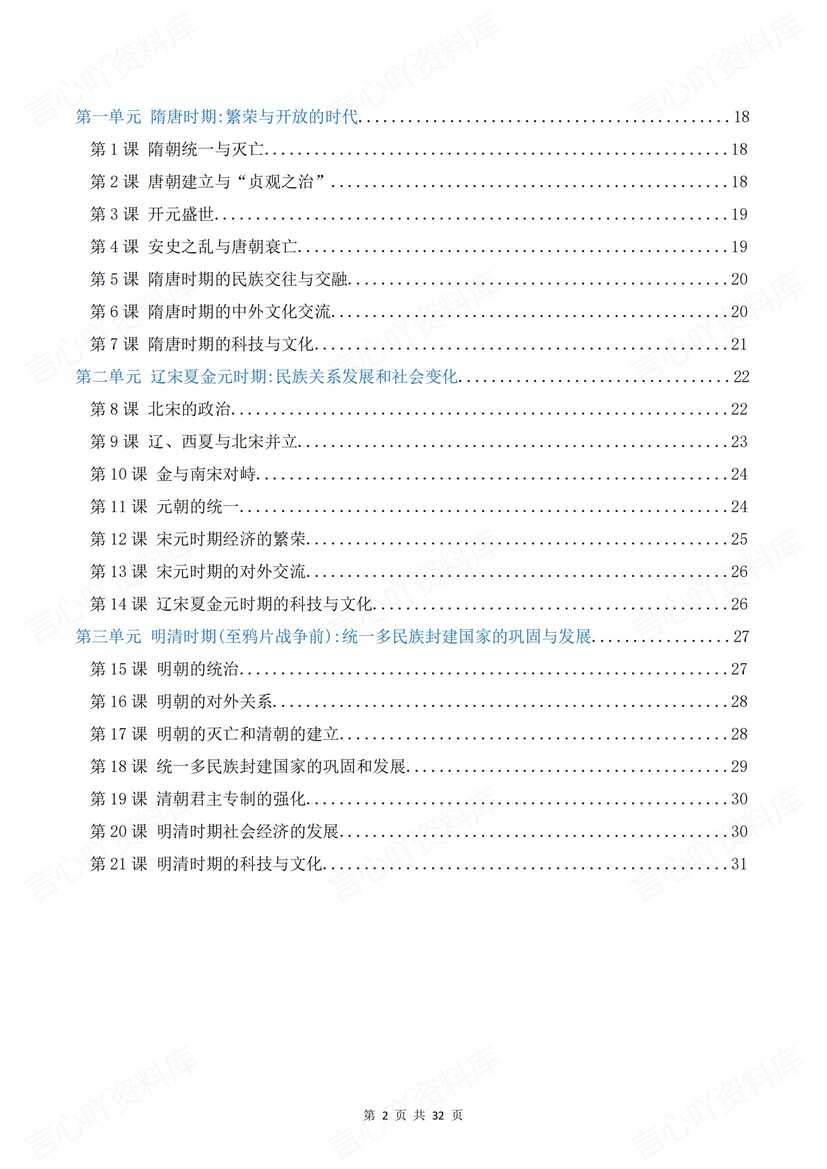 初中历史 | 新教材七下章节知识点背诵默写插图初中历史1