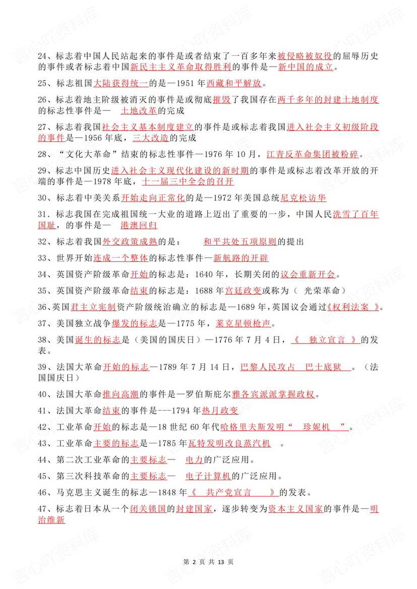 初中历史 | 中考必备知识点+简答题背诵梳理插图初中历史1