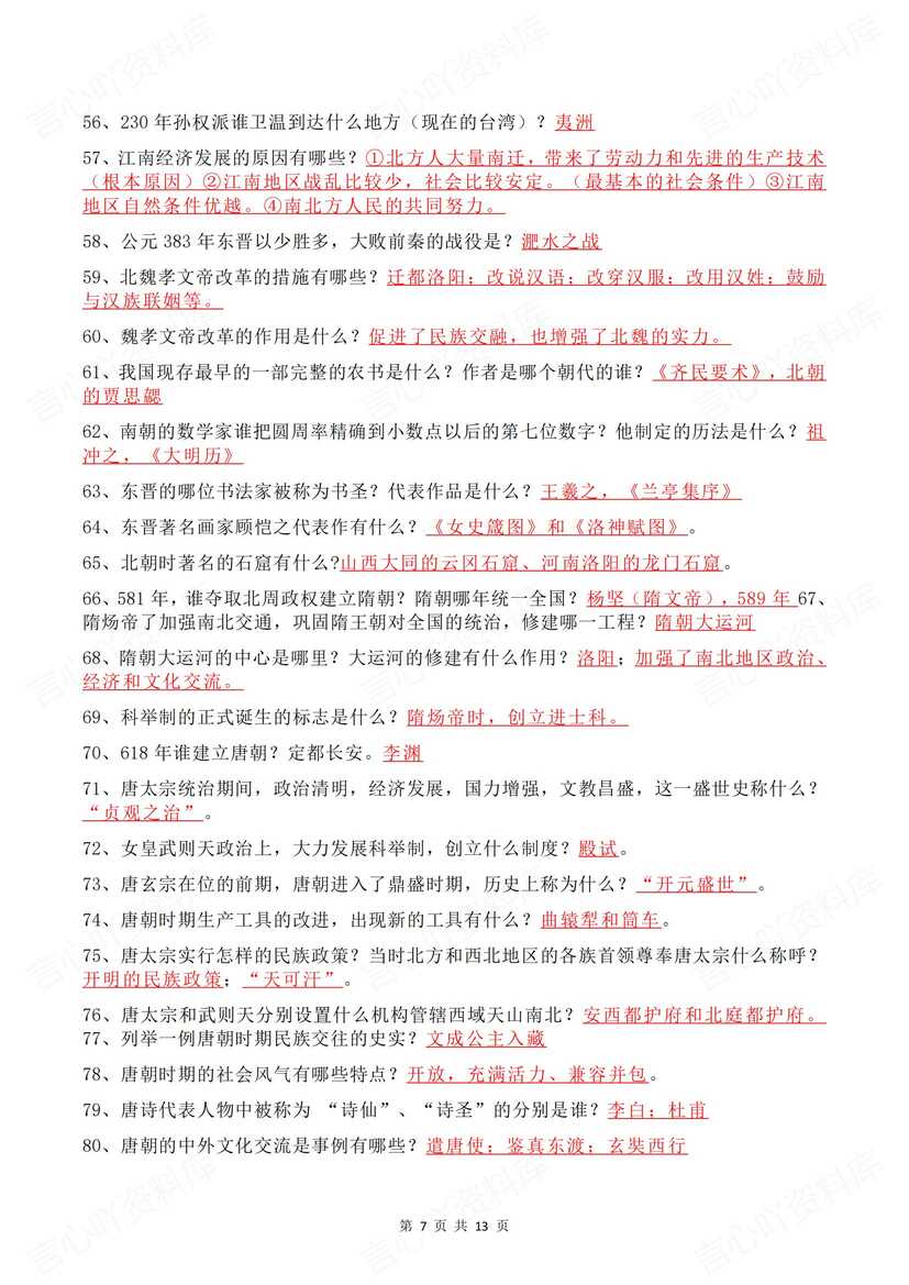 初中历史 | 中考必备知识点+简答题背诵梳理插图初中历史4