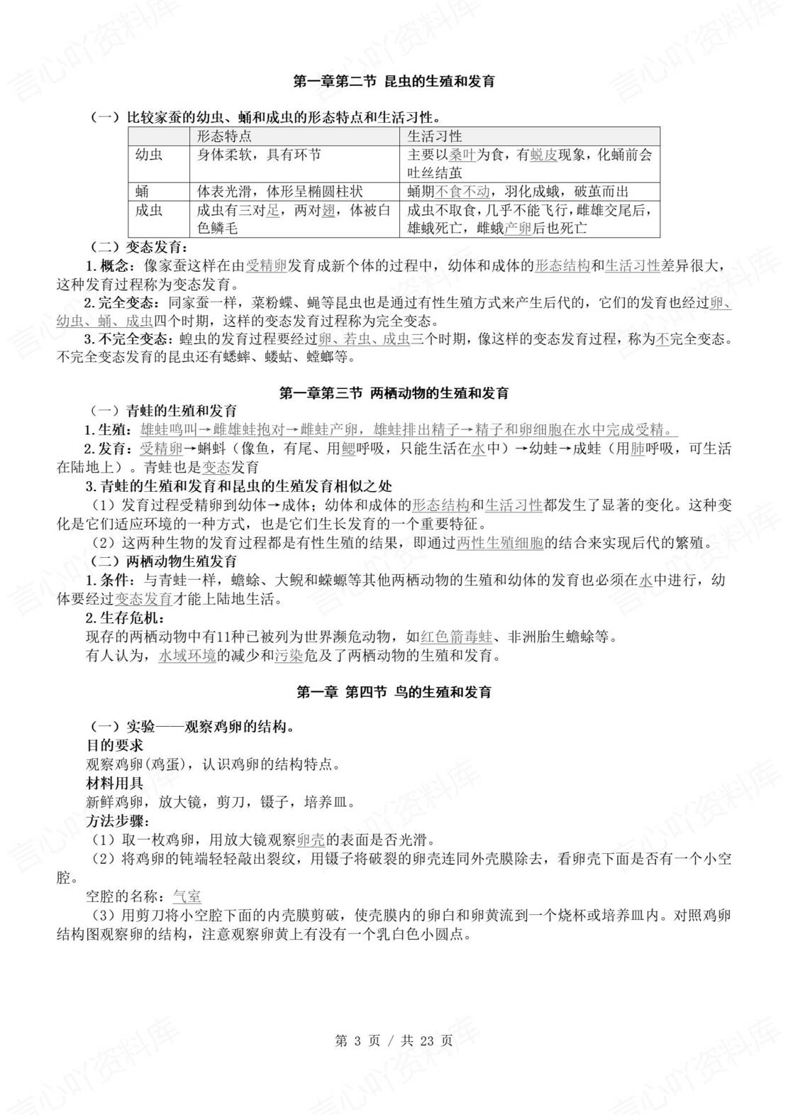 初中生物 | 北师大版八年级下册单元同步知识清单（背诵填空版）插图初中生物1