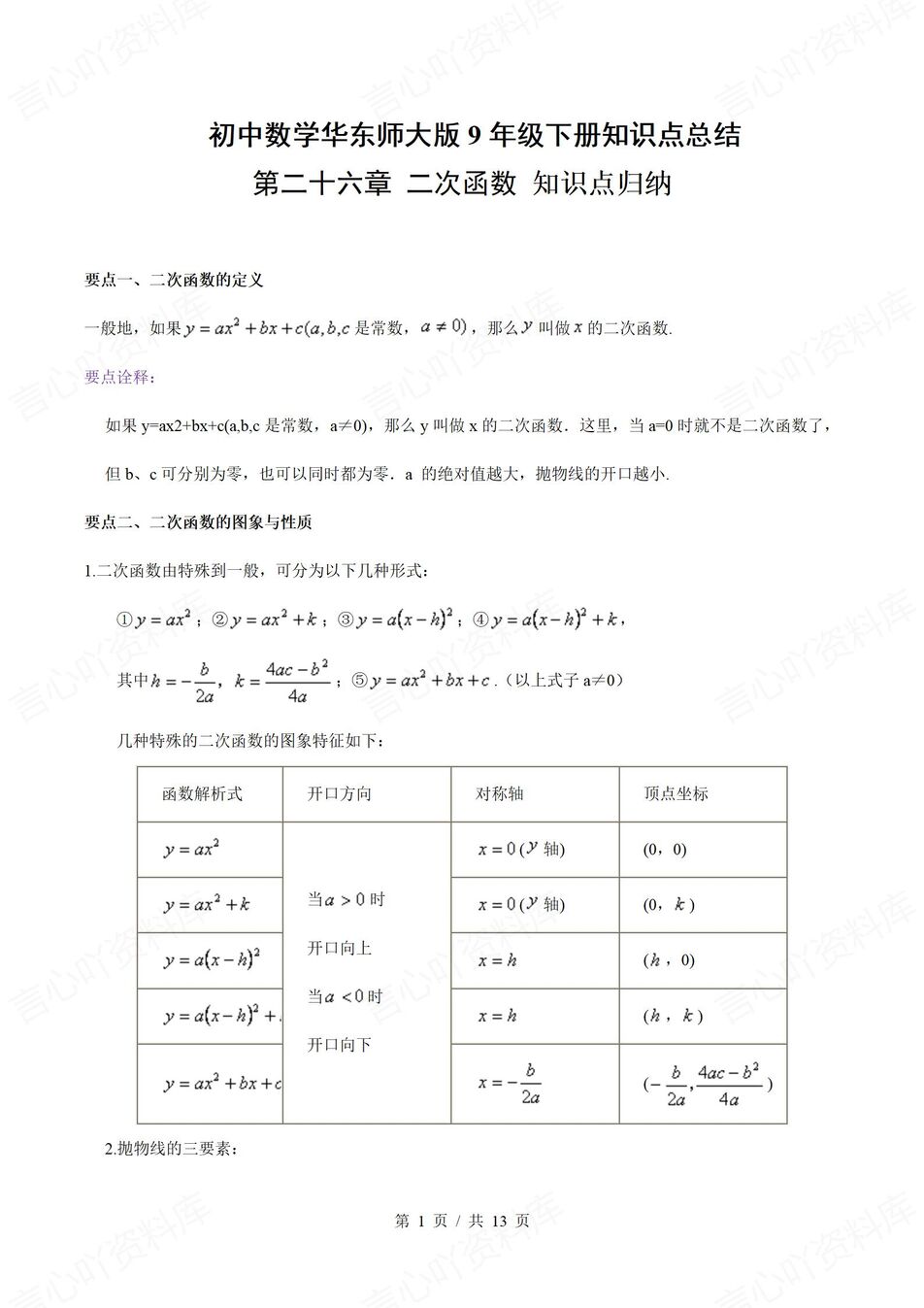 初中数学 | 华师大版九年级下册单元知识归纳总结-言心吖资料库