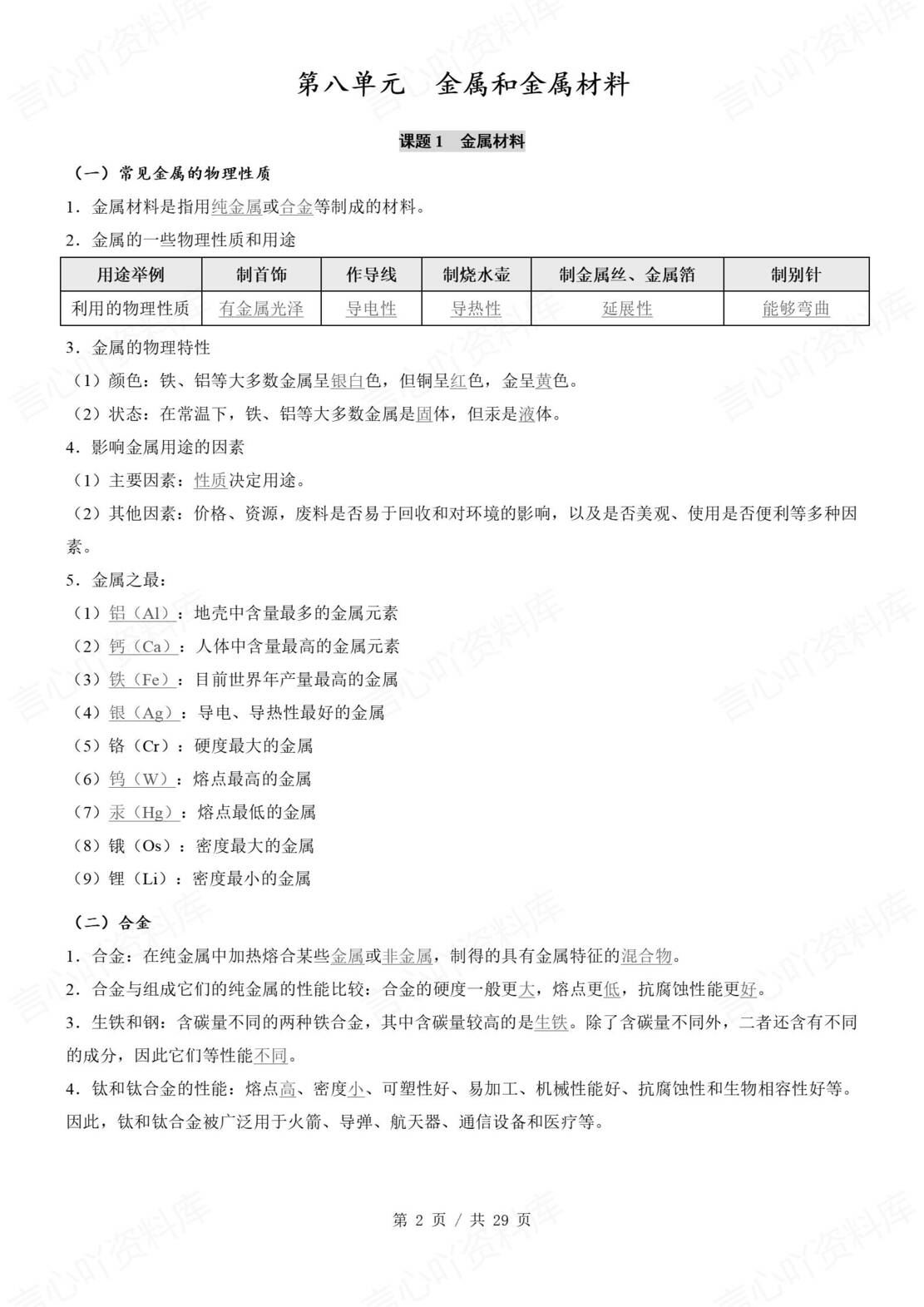 初中化学 | 新教材人教版九年级下同步知识清单（原卷解析版）-言心吖资料库
