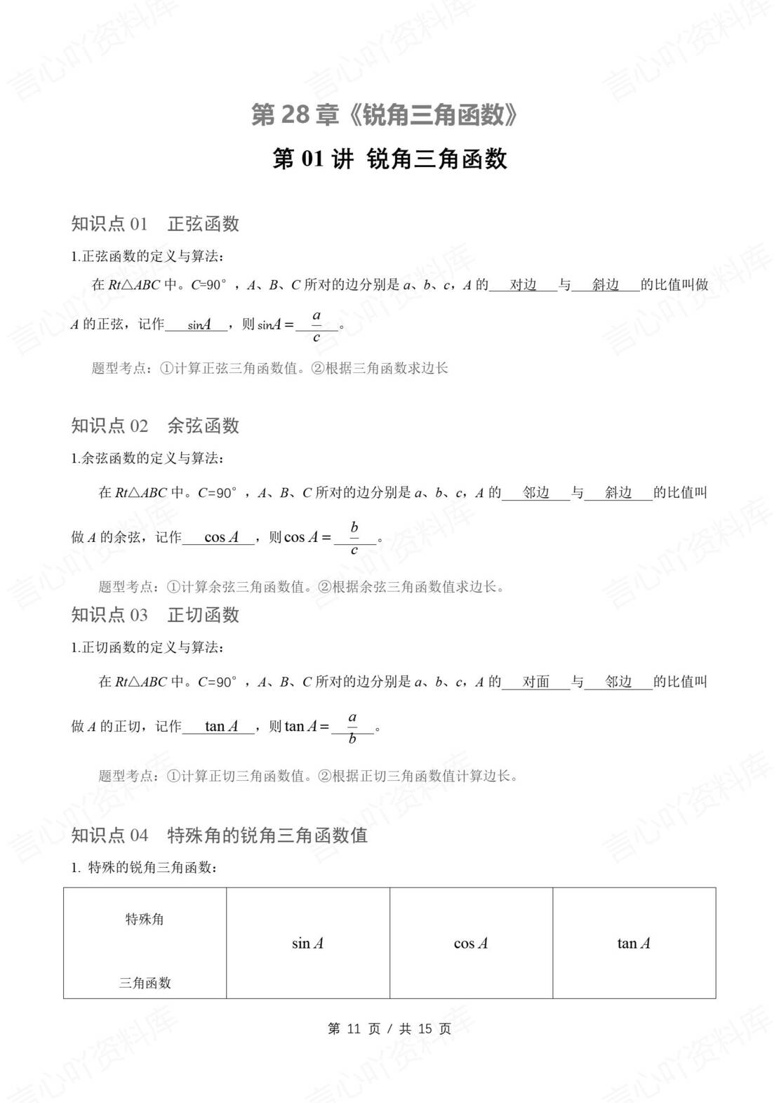 初中数学 | 人教版九年级下册数学知识总结原卷解析版插图初中数学4